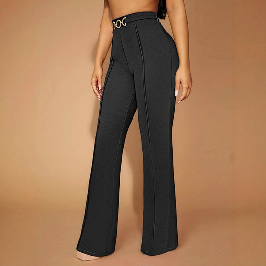 Damen Elegante Hochtaillierte Stoffhose mit diagonalen Nähte und dekorativem Gürtel EB