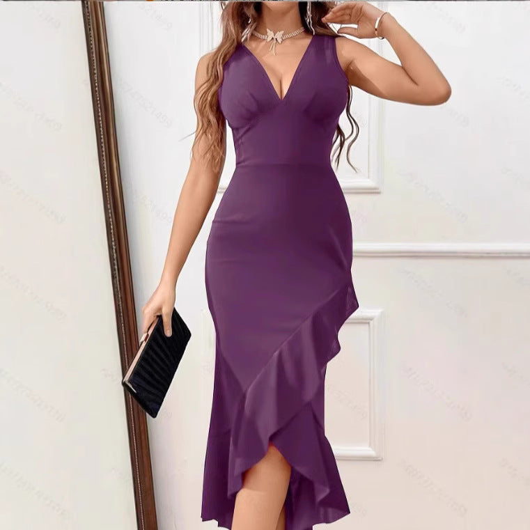 Damen Wickelkleid mit V-Ausschnitt und asymmetrischem Saum EB