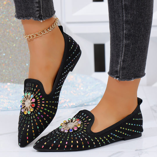 Damen flache Ballerinas mit funkelnder Applikation und modischem Design EB