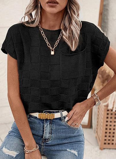 Damen lässiges Strickoberteil mit modernem Karomuster EB