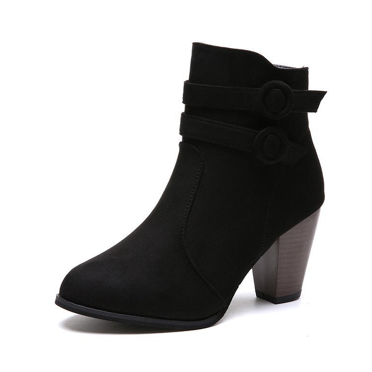 Damen Elegante Ankle Boots mit modischer Knopfdekoration und komfortablem Blockabsatz EB