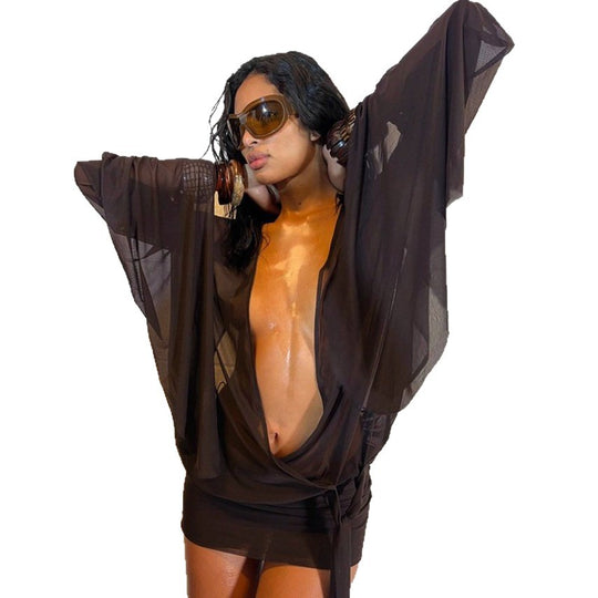 Damen Transparenter Strandüberwurf EB