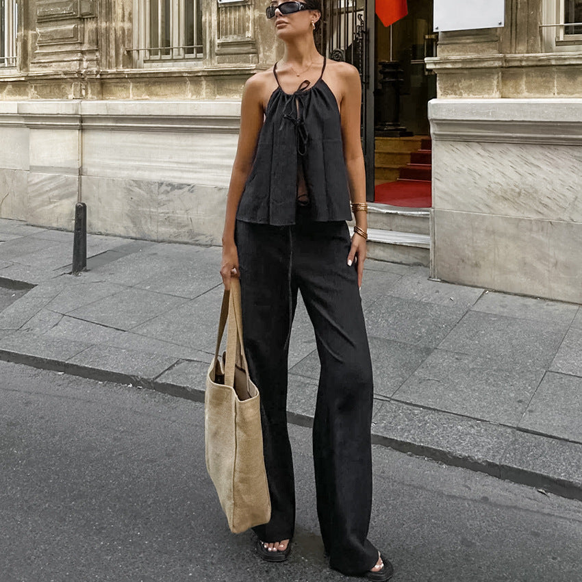 Damen luftiges Blusenkleid mit verstellbaren Trägern und Rüschendetails EB