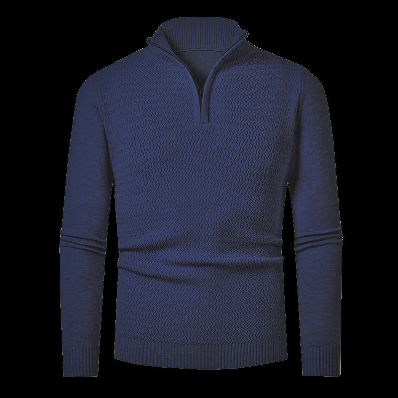 Herren nan Feinstrick-Halbzip-Pullover mit strukturierter Wellenoptik und Stehkragen EB