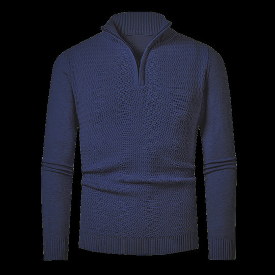 Herren nan Feinstrick-Halbzip-Pullover mit strukturierter Wellenoptik und Stehkragen EB