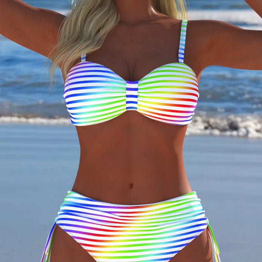 Damen Bikini-Set mit stilvollem Karomuster und goldfarbenen Akzenten EB