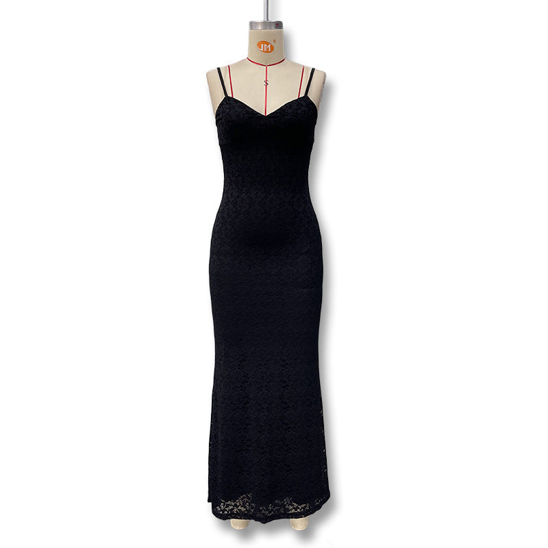 Damen Elegantes Maxikleid mit feiner Spitze und V-Ausschnitt EB