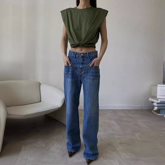 Damen Hoch geschnittene Jeans mit weitem Bein EB
