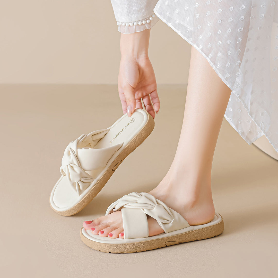 Damen Knöchelfreie Slidesandalen mit geflochtenem Riemendesign EB