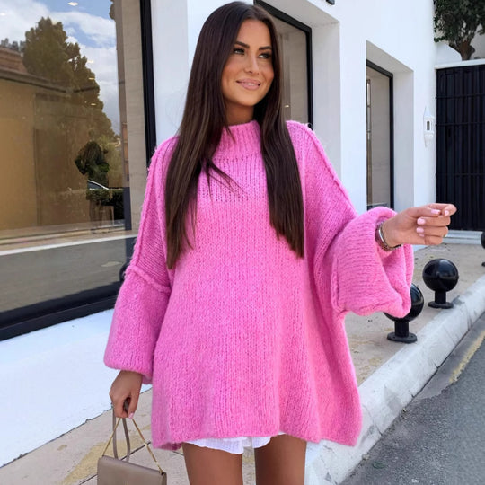 Damen lässiger Oversize Pullover mit hohen Ärmeln und unkonventionellem Schnitt EB