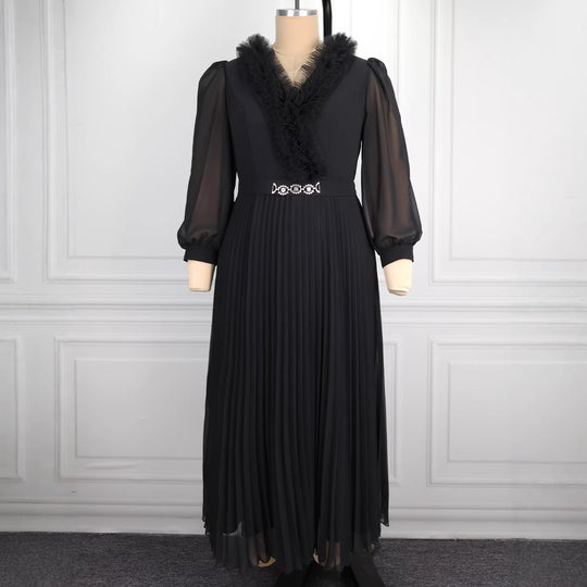 Damen Elegantes plissiertes Midi-Kleid mit Rüschendetails EB