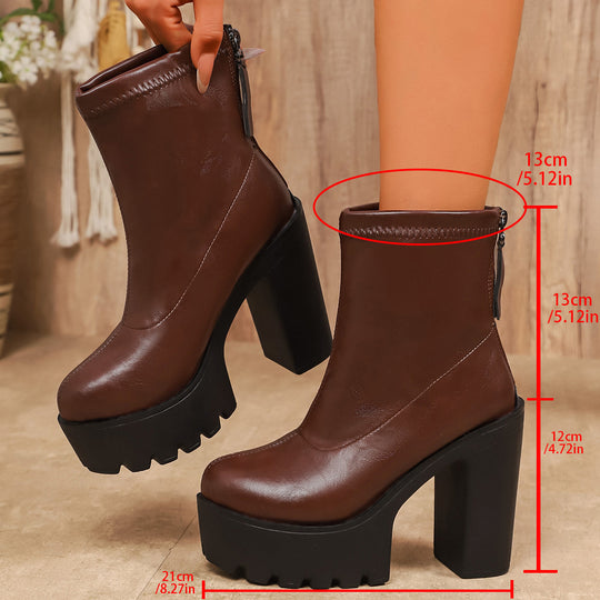 Damen Chunky Blockabsatz Stiefeletten mit zippbarem Design EB