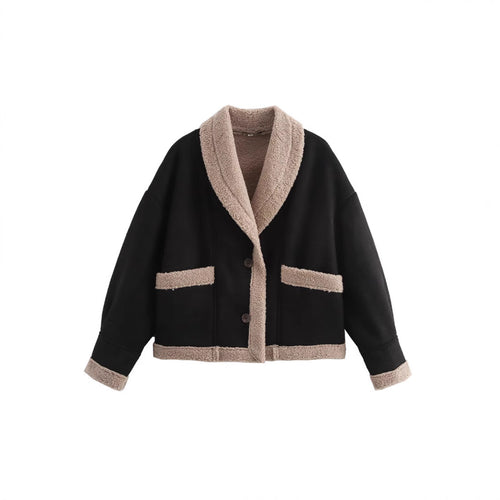 Damen Kuschelige Oversized-Jacke mit schickem Kragen und praktischen Taschen EB