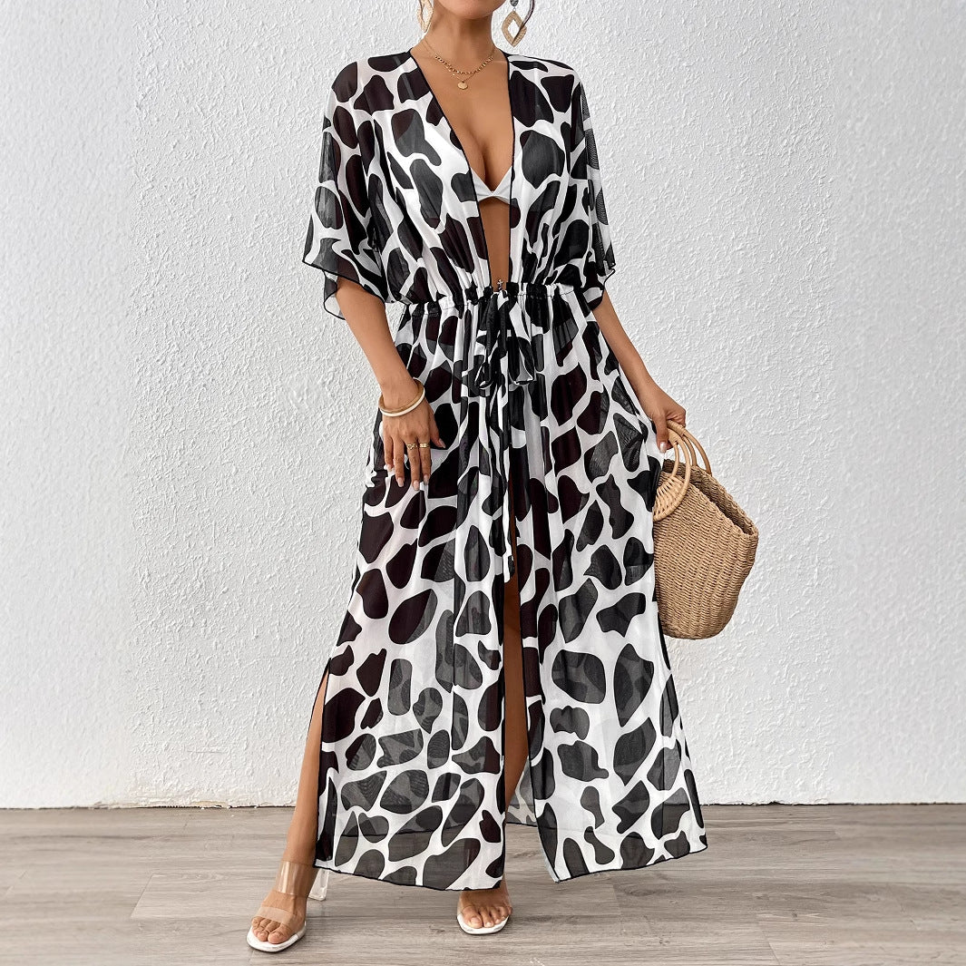 Damen modischer Strandkaftan mit seitlichem Kordelzug EB