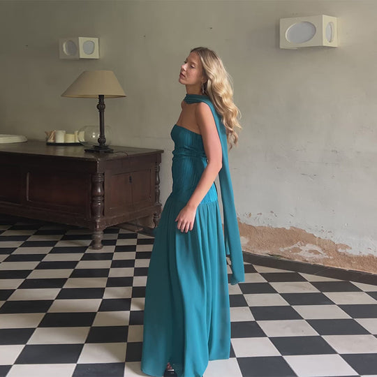 Damen Maxikleid mit ärmellosem Design und eleganter Drapierung EB