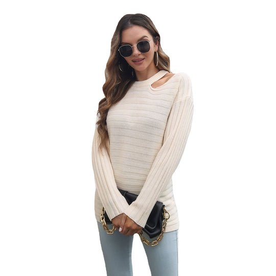 Damen Strickpullover mit innovativem Cut-Out-Design und strukturiertem Muster EB