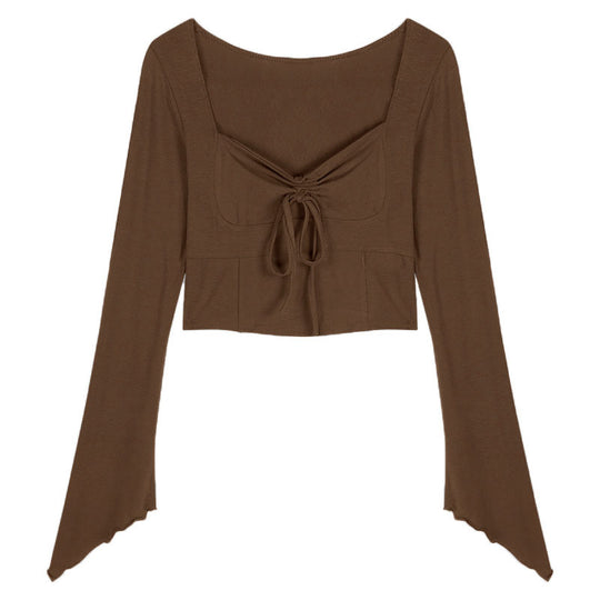 Damen Cropped Langarmshirt mit auffälligem Knoten-Detail EB