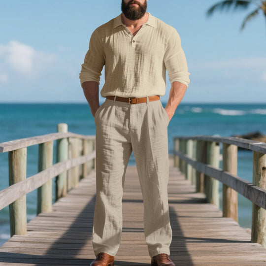 Herren nan elegante Leinenhose mit Bundfalten, geradem Bein und verdecktem Hakenverschluss EB