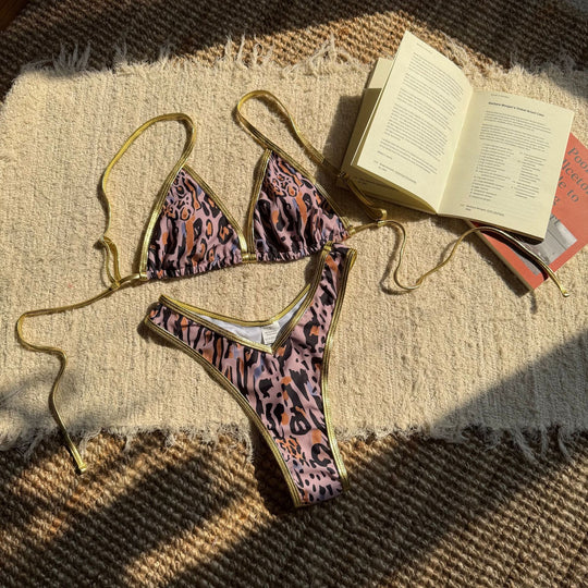 Damen Triangel-Bikini mit floralen Mustern und verstellbaren Trägern EB