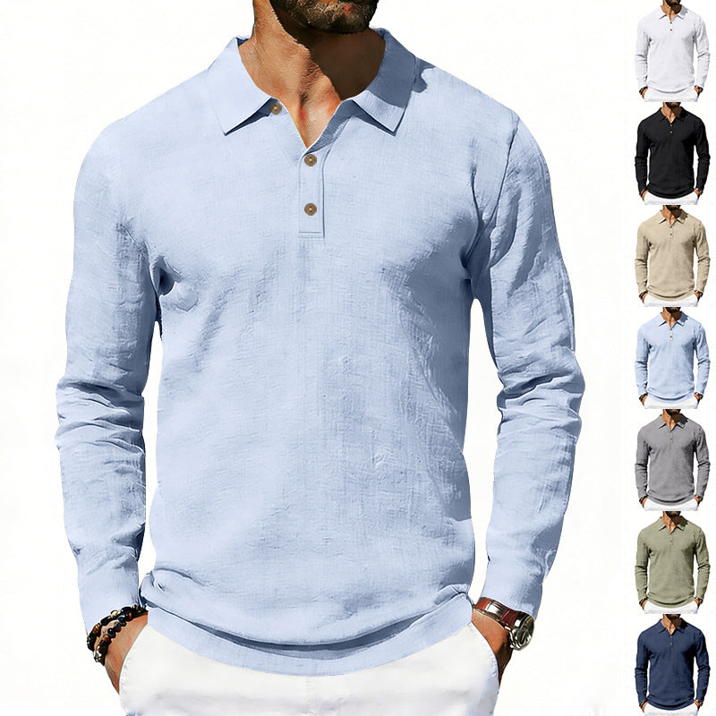 Herren nan Langarm-Poloshirt aus Baumwollgaze mit Hemdkragen, Dreiknopfleiste und entspannter Passform EB