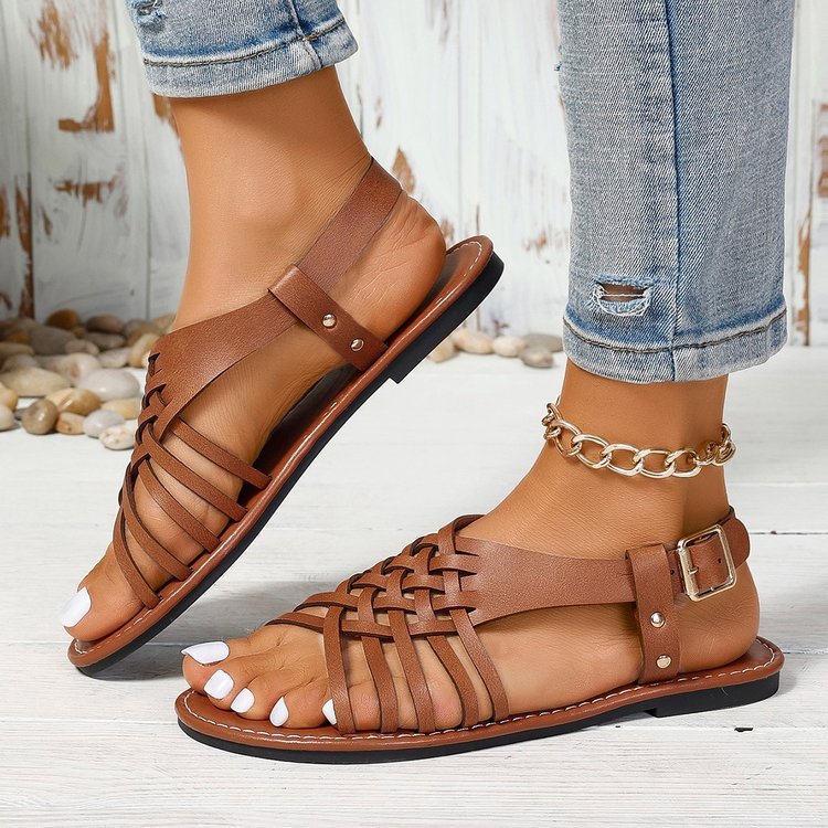 Damen geflochtene Riemchensandalen mit verstellbarem Riemen EB