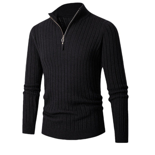 Herren eleganter Pullover mit halb hohem Reißverschluss und Rippstruktur EB