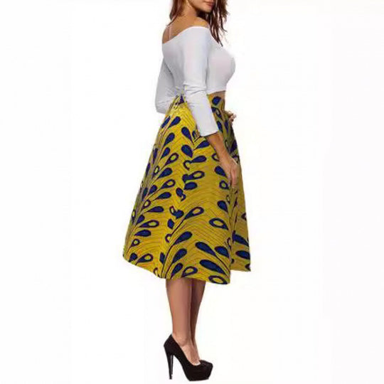 Damen Midirock mit einzigartigem floralem Print und elastischem Bund EB