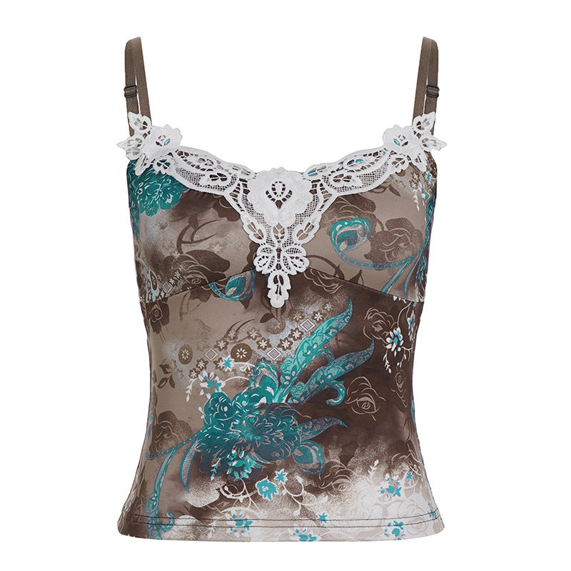Damen Spitzentop mit floralem Muster und zartem Dekolleté EB