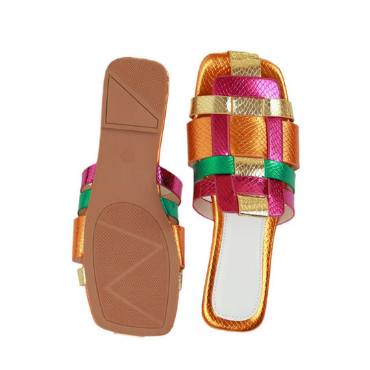 Damen modische Riemchen-Sandalen mit glitzernden Akzenten und komfortabler Sohle EB