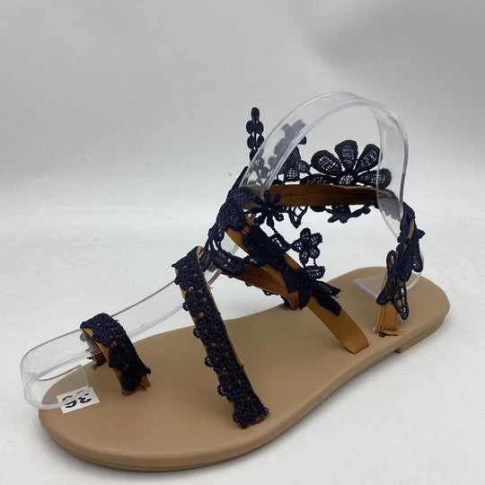 Damen Elegante Sandalen mit Floralen Spitzendetails und Verstellbaren Riemen EB
