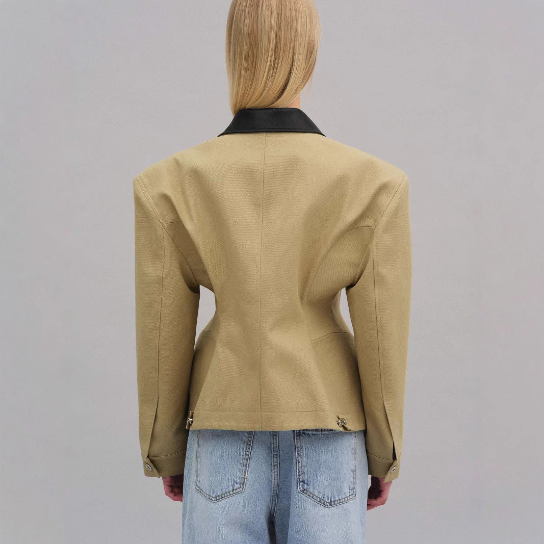 Damen modische Kurzjacke mit kontrastierendem Kragen EB