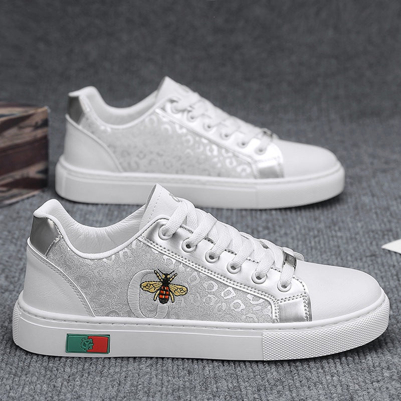 Damen modische Plateausneaker mit gestickter Bienenapplikation und dezenter Animalprägung EB