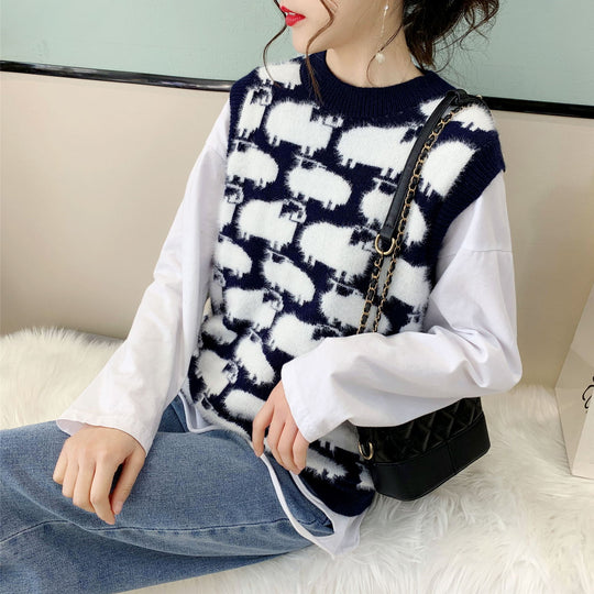 Damen Strickpullover mit verspieltem Tiermotiv und lässigem Schnitt EB