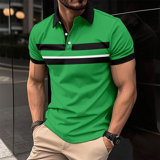 Herren Poloshirt mit modernem Kontraststreifen und atmungsaktiver Struktur EB