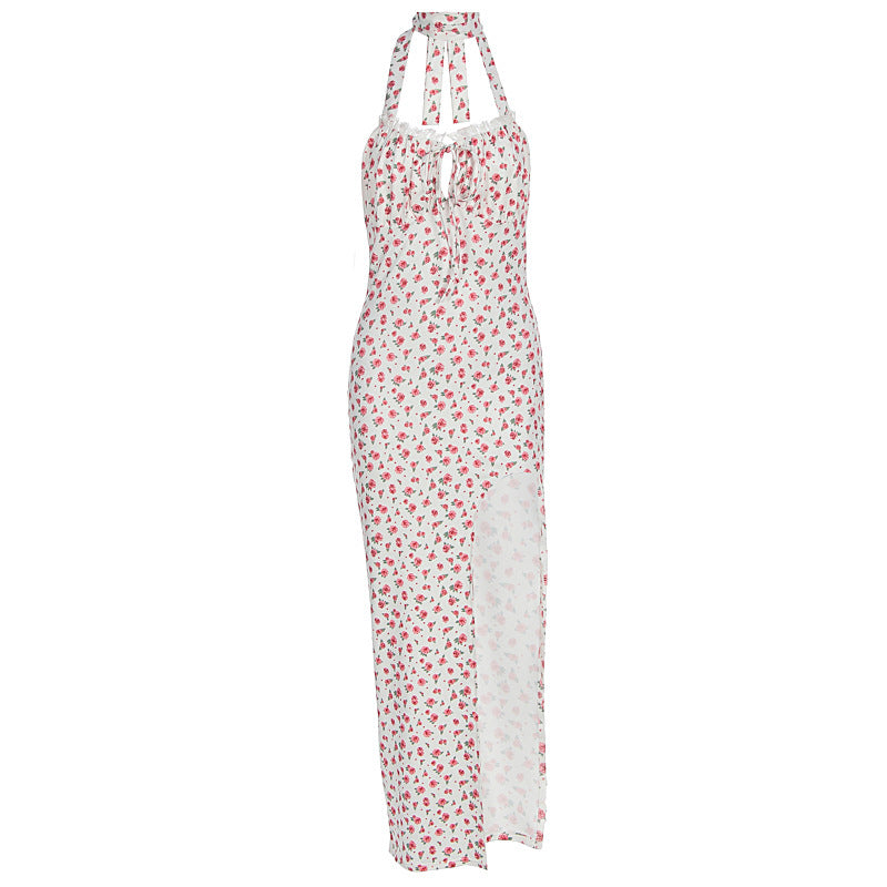 Damen Maxikleid mit floralem Muster, Neckholder und asymmetrischem Saum EB