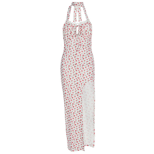 Damen Maxikleid mit floralem Muster, Neckholder und asymmetrischem Saum EB