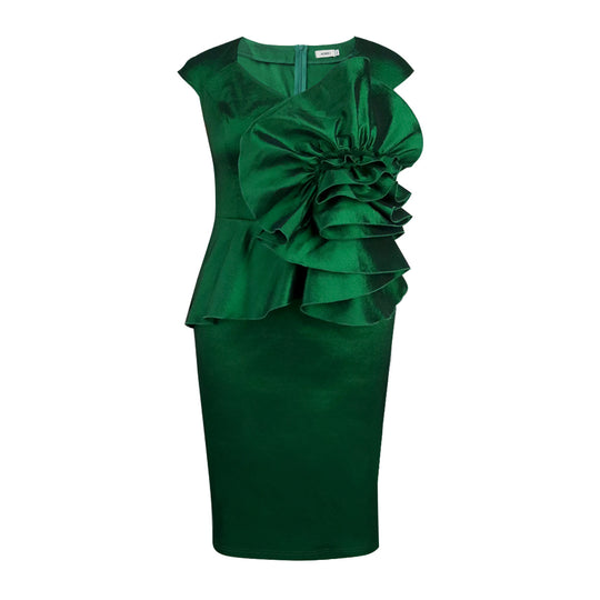 Damen Cocktailkleid mit voluminösen Rüschen und elegantem Peplum EB