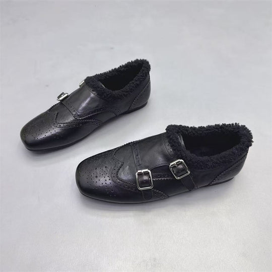 Damen elegante Mokassins mit warmem Fleecefutter und modischen Schnallen EB
