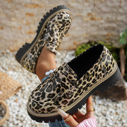 Damen Mokassins mit robustem Profil und trendigem Leopardenmuster EB
