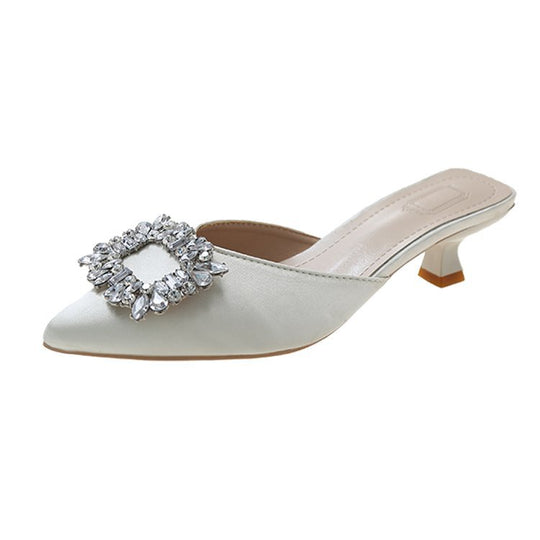 Damen elegante Slingback-Mules mit funkelndem Schmuckdetail EB