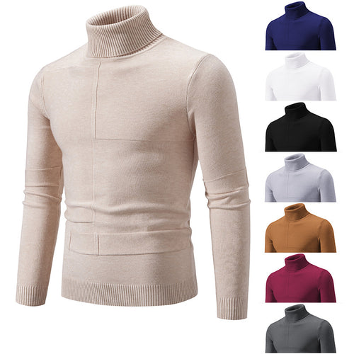 Herren nan feiner Rollkragenpullover mit Strukturnähten, slim-fit und geripptem Bündchen EB