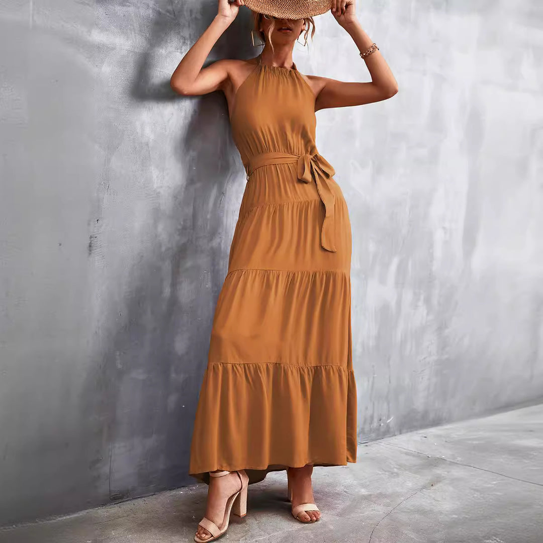 Damen Maxikleid mit schickem Halterdesign und fließendem Rock EB