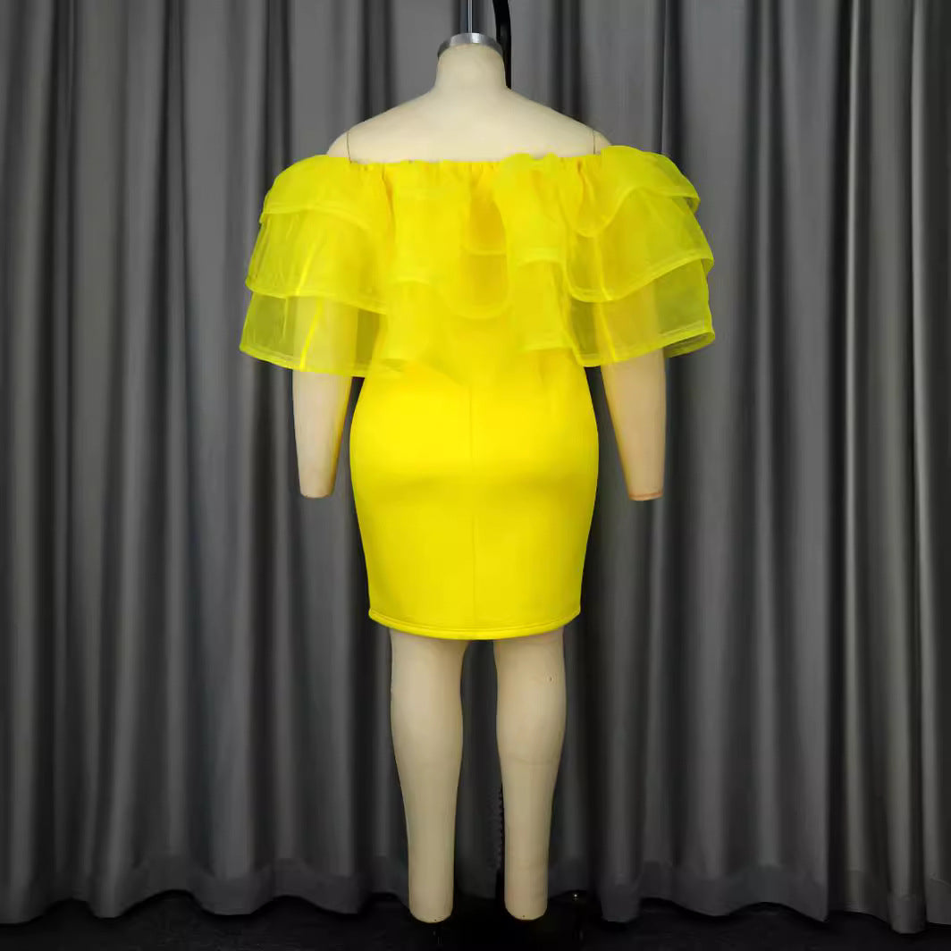 Damen Off-Shoulder-Kleid mit voluminösem Tüllvolant EB