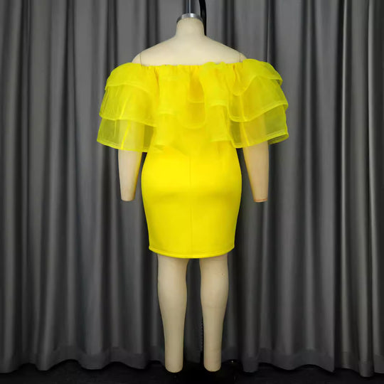 Damen Off-Shoulder-Kleid mit voluminösem Tüllvolant EB