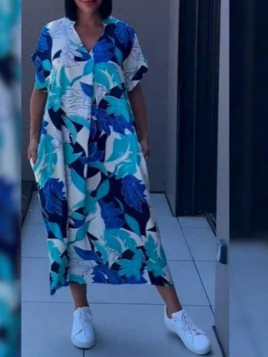 Damen Luftiges Freizeitkleid mit V-Ausschnitt und praktischen Taschen EB