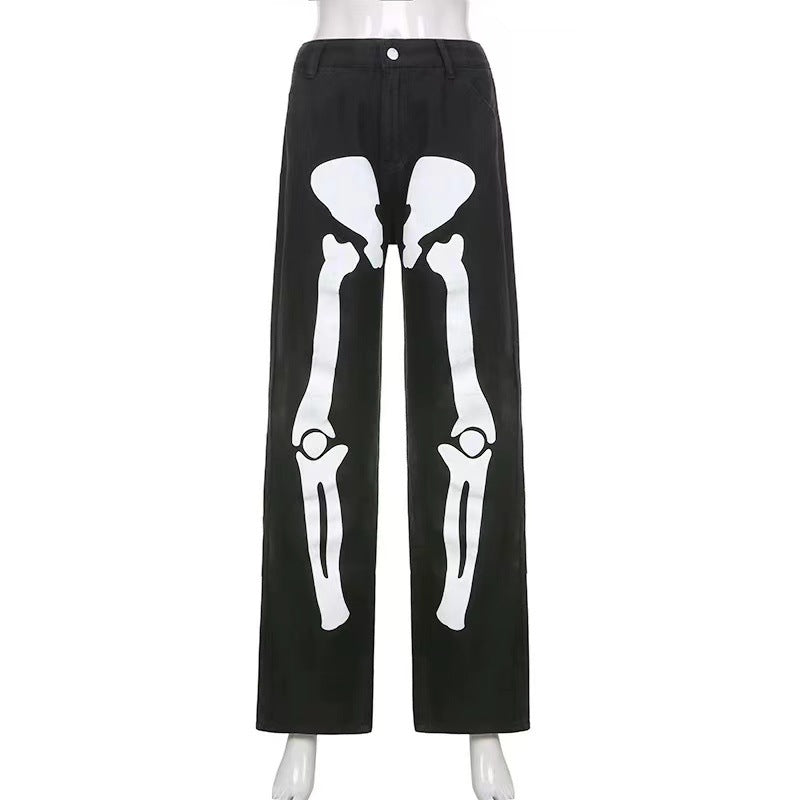Damen lässige Cargo-Hose mit auffälligem Skelett-Design EB
