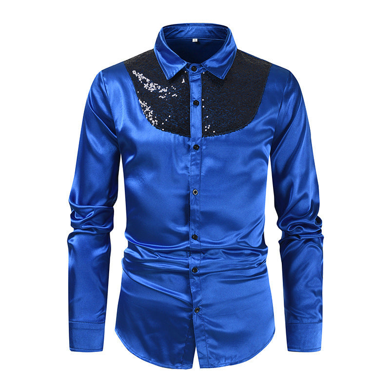 Herren elegantes Satinhemd mit Pailletteneinsatz EB