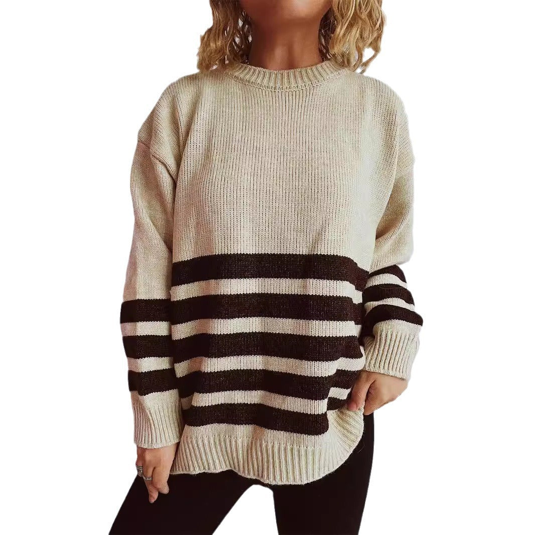 Damen lässiger Oversize-Pullover mit modernem Streifenmuster EB