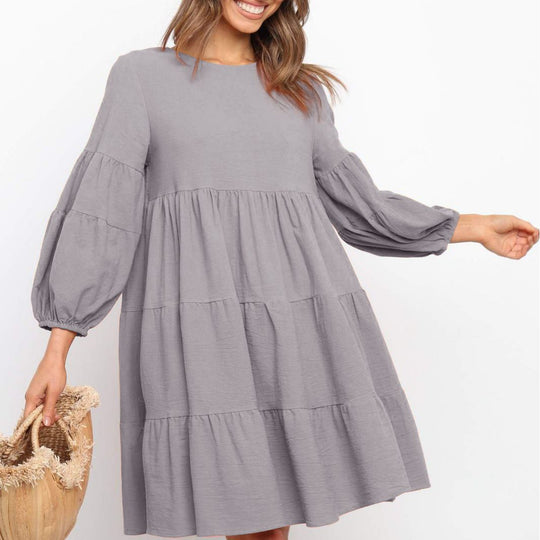 Damen romantisches Sommerkleid mit voluminösen Ärmeln und Rüschendetails EB