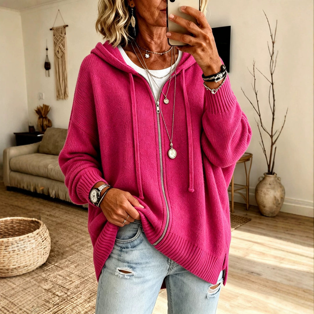 Damen Oversize Kapuzen-Zip-Cardigan aus weichem Feinstrick EB